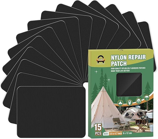 OAZ 15 Pieces 3.5 x 4.7 inch Nylon Repair Patches Nylon Fabric Patch Self-Adhesive Tent Repair Tape Waterproof Lightweight Repair Patches Repair Patch Kit for Clothing Down Jacket Bag (Black)