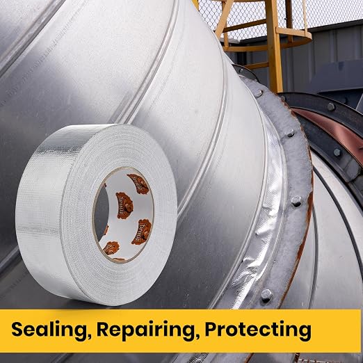 TAPEBEAR Aluminum Foil Heat Shield Tape 2inch x 65Yards, Aluminized Fiberglass Cool Tape 5.5mil Heat Resistant Tape Thermal Barrier for Air Dryer Vent, HVAC, Heating Unit, Hose and Pipe, 5Rolls/980Ft