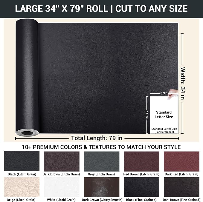 Self Adhesive Leather Repair Patch, Leather Patches for Furniture, Leather Repair Tape for Couch Sofa Car Seat Chair Furniture Repair, Leather Repair Kit (Dark Brown-Glossy Smooth, 34X79 Inch)