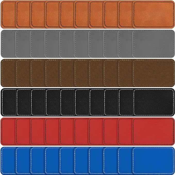 Dunzy 60 Pcs Leather Hat Patches Blank Leatherette Hat Patch with Adhesive Rectangle Laserable Leatherette Patch for Hats Custom Fabric Sew Laser Engraving DIY(Dark Colors,3 x 2 Inch)