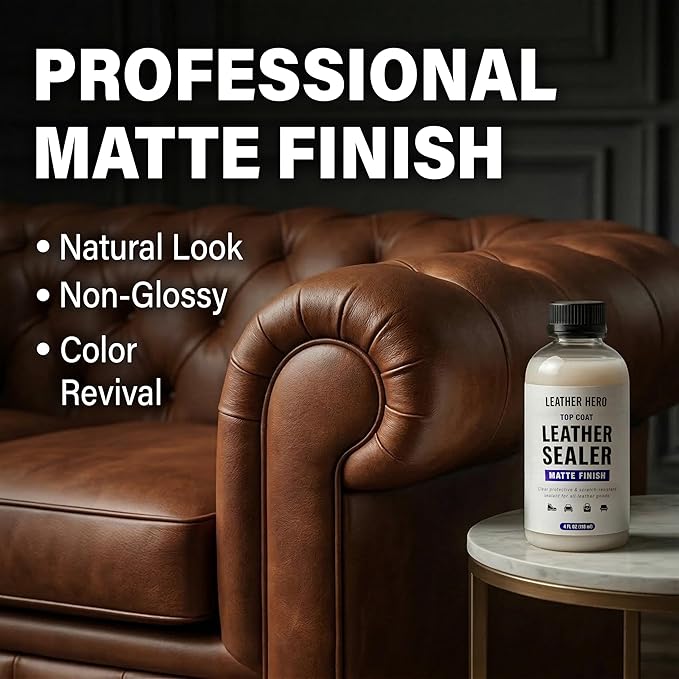 Leather Hero Top Coat – Leather Sealant & Protective Finish for Dye, Paint, Car Seats, Shoes & More – Scratch-Resistant Color Restorer with Applicator – 4oz (Matte Finish)