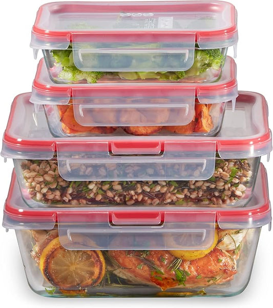 Pyrex Freshlock (4-Pack) Mixed Sized Glass Food Storage Containers Set, Airtight & Leakproof Plastic Locking Lids BPA-Free, Meal Prep Containers Set, Freezer Dishwasher Microwave Safe