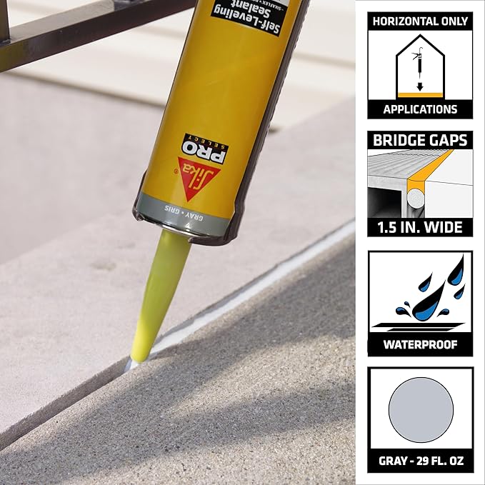 Sikaflex Self Leveling Sealant, Gray, Polyurethane with an Accelerated Curing Capacity for Sealing Horizontal Expansion Joints in Concrete, 29 fl. oz Cartridge, 12 Pack