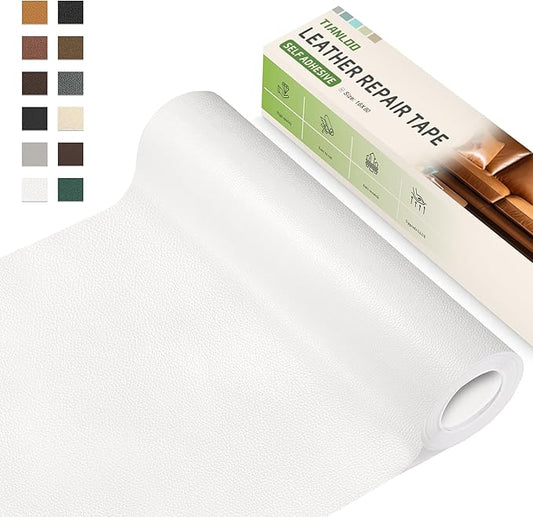 TIANLDD Leather Repair Tape,16 x 80 Inches Self Adhesive Leather Repair Patch，Leather Repair Kit for Furniture，Couches,Car Seats,Cabinets,Handbags(White-Litchi Grain)