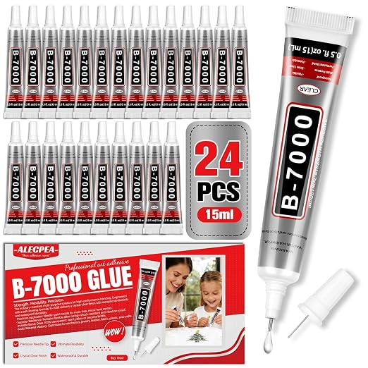 B-7000 Glue Clear with Precision Tip, 15ml 24 Pack Multi-Function Craft Adhesive, Waterproof Strong Bond Glue for Jewelry Making, Rhinestones, Bedazzling, Crafts, Shoes, Fabric, Phone Repair