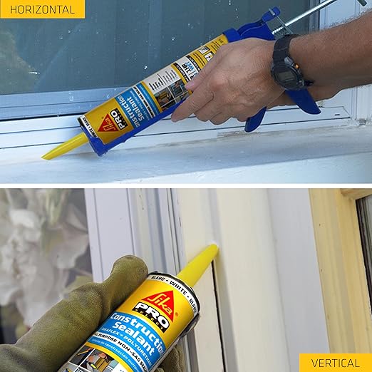 SIKA Sikaflex Construction Sealant - Limestone, Polyurethane Adhesive, Weatherproof, 10.1 oz Cartridge - Seals Joints, Cracks, Gaps in Concrete, Wood - Paintable, Durable, Flexible