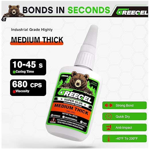2 Oz Medium Thick Liquid Clear Super Glue + 3g Gel Glue, Cyanoacrylate Adhesive for Woodworking, Ceramic, Rubber, Metal, Glass, Model Making, 3D Printing, Crafts & Repairs