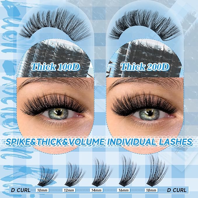 Lash Extension Kit 280pcs Volume Lash Clusters 100D+200D Lash Clusters Kit 10-18mm Individual Lashes Kit With Lash Bond And Seal，Lash Tweezers Thick Lash Extension Kit DIY At Home(0.05D,100D+200D)
