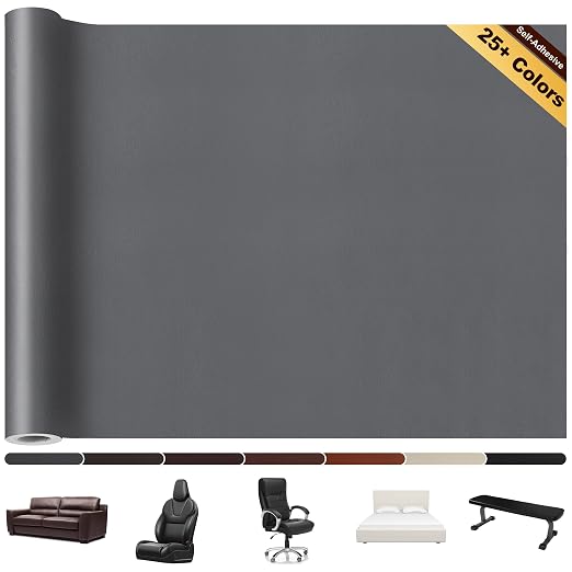 Leather Repair Patch,17X60 Inch Leather Repair Tape,Large Self Adhesive Leather Patches for Furniture, Couches,Car Seat,Chair(17X60 inch,Grey)