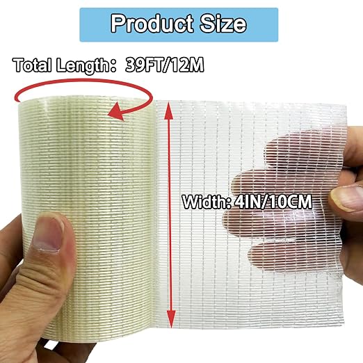 Heavy Duty Awning Repair Tape, Waterproof Strong Adhesive Patch, Instant Fix Tape for Tent, Boat Covers, Tarp, Sail, Canopy, Canvas, Tarpaulin, 4IN X 39FT, Fiberglass Clear