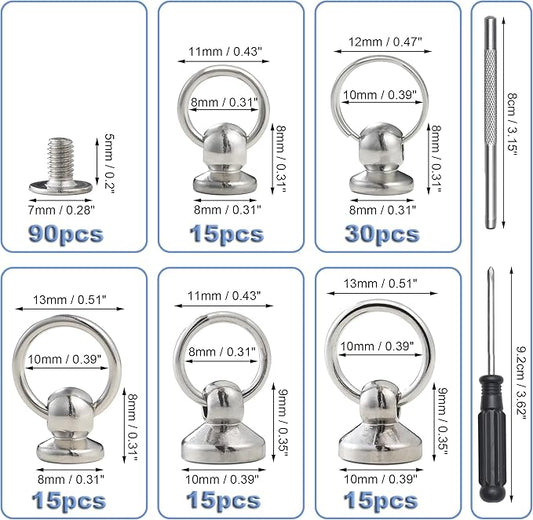 YORANYO 90 Sets Round Head Button Stud for Leather Assorted Sizes Button Stud with Pull Ring Rivets Studs and Spikes Rivets for Repair and Decorate Phone Case Shoes Belts Bags Dog Collar Clothing