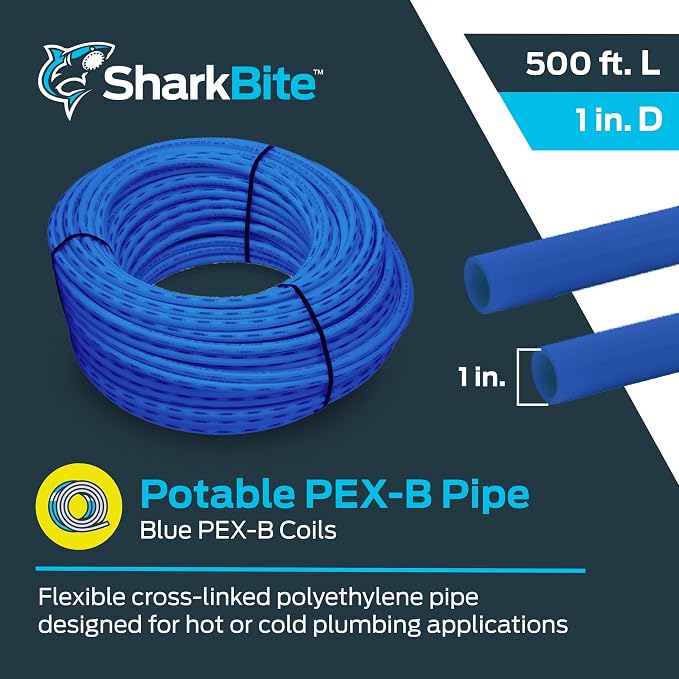 SharkBite 1 Inch x 500 Feet Blue PEX-B, PEX Pipe Flexible Water Tubing for Plumbing, U880B500
