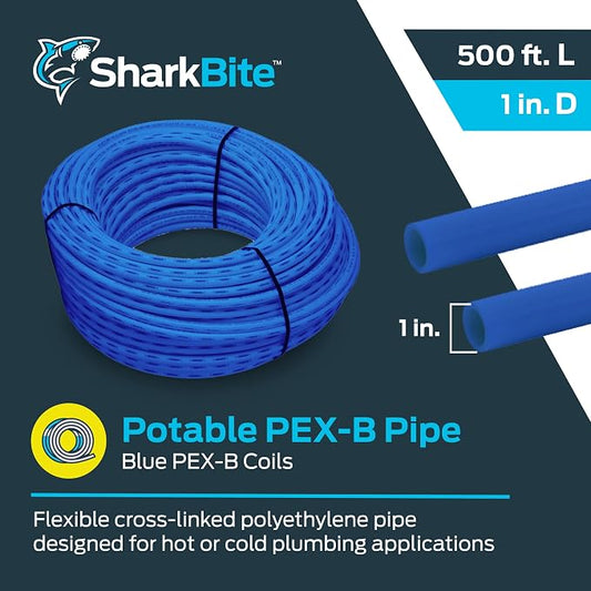 SharkBite 1 Inch x 500 Feet Blue PEX-B, PEX Pipe Flexible Water Tubing for Plumbing, U880B500