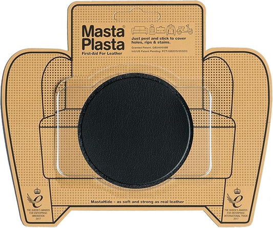 MastaPlasta Premium Leather Repair Patch – 3 Inch Black Circle – Self‑Adhesive, Upholstery‑Grade, Ready‑to‑Use. Your Professional DIY Repair for Couches, Car Interiors, Bags and More