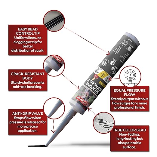 XFasten Silicone Sealant Waterproof Black Cartridge, 10.1 oz (8-Pack) Black Caulking Silicone Adhesive Sealant Cartridge for RV, General Use, Window, Door, Glass, Automotive Leak Sealing