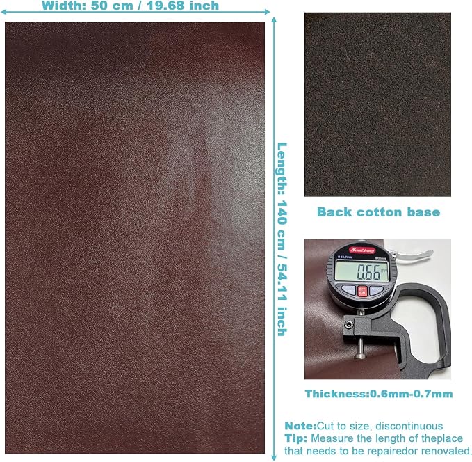 Faux Leather Fabric, 19"x54" Brown Smooth Solid Vinyl Fabric, Synthetic Leather, Faux Leather Sheets for Upholstery, DIY Crafts, Handbags and Sewing Projects