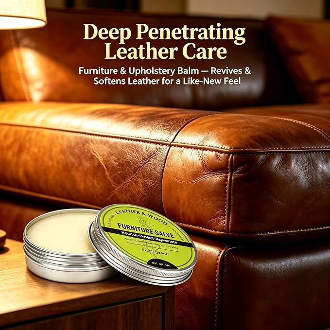 Furniture Salve for Leather, Premium Leather Furniture Conditioner Restorer Polisher, Deep Nourishing Repair Salve for Couch, Sofa, Car Seat, Wood, Anti-Crack & Long Lasting Protection