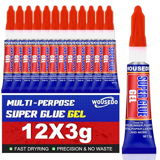 12 x 3g Super Glue Gel, Fast Strong Adhesive, Strong Cyanoacrylate (CA) Glue for Plastic, Metal, Ceramic, Leather, Wood, DIY Crafts and More – Quick Dry, Thick Formula, All-Purpose Instant Bond