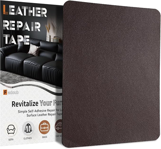 Fadoub Leather Repair Patch Tape Self-Adhesive, 8x11In Heavy Duty Vinyl Patch, Leather Repair Kit for Furniture, Sofa, Couch, Office Chair, Car Seat, Car Interior(Coffee)