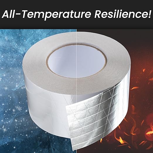2-Pack 3" Inch x 164 Ft / 55 Yards Long Aluminum Foil Tape with Mesh - Strong Metal Insulation Adhesive Heavy Duty Ductwork Tape - Waterproof High/Low Temperature HVAC Vent Hose Dryer Leak Repair Tape