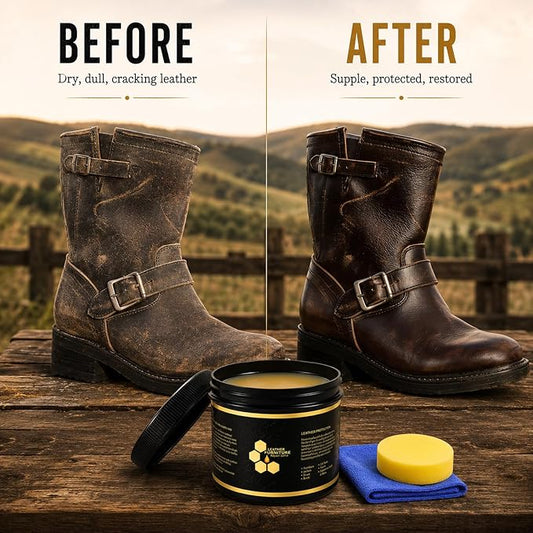 Leather Conditioner Furniture Repair Salve: with Sponge and Towel | Cleaner Restorer Protector Polisher for Couch Purses Shoe Jacket Work Boots Car Seat & Leather - Restores Shine, Softness