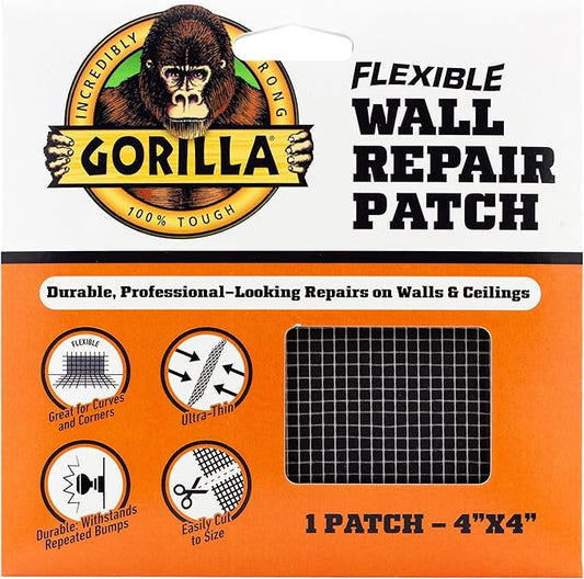 Gorilla Flexible Wall Repair Patch, 4”x 4”, (Pack of 1) – Durable, Professional Looking Repairs on Walls & Ceilings