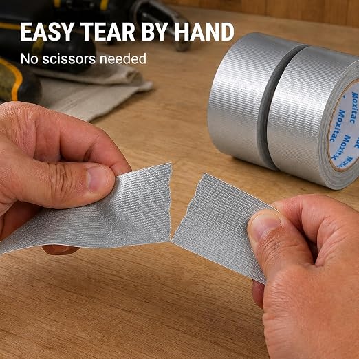 Silver Duct Tape Heavy Duty, 2 Rolls, 2 Inch x 30 Yds Each, PE Coated Cloth Tape, Easy Tear by Hand, Water-Resistant Surface for Repairs, Packaging, Bundling, Garage and Workshop
