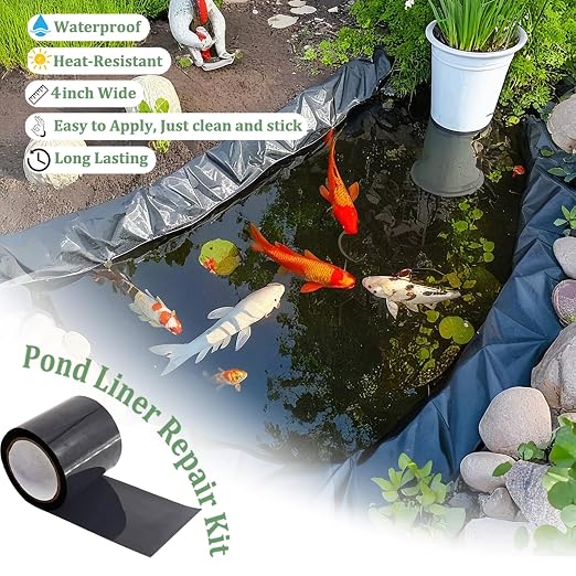 Pond Liner Seam Tape Single Sided, Waterproof Pond Repair Kit Butyl Rubber for EPDM PVC Outdoor Pond Liner Leak Repair Long-Lasting Easy to Apply
