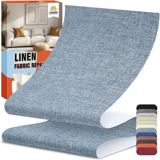 Linen Fabric Repair Tape 4.7x63 Inch, Self Adhesive Couch Patch Repair Fabric Tape for Furniture, Linen Patch Kit for Couch, Carpet, Upholstery, Chair, Sofa, Cushion, Bag (Blue Grey)
