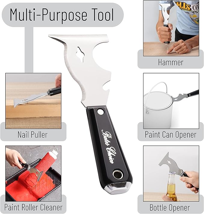 Bates- Paint Scraper, 10 in 1, 2 pcs, Metal Hammer End, Paint Scrapers for Wood, Putty Knife, Metal Scraper, Spackle Knife