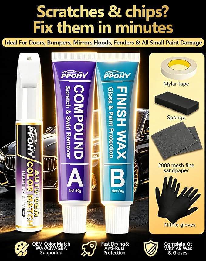 Ruby Flare Pearl(3T3) Touch Up Paint Pen for Toyota with A/B Wax-PPOHY OEM Exact Match,Complete Scratch Repair Kit,Quick Dry 2-In-1 Tip / Brush,Anti-Rust Waterproof Paint for Camry,Corolla,RAV4,Highlander
