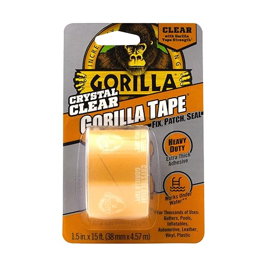 Gorilla Crystal Clear Duct Tape, 1.5" x 5 yd, Clear, (Pack of 3)