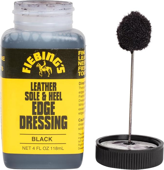 Fiebing's Leather Sole & Heel Edge Dressing (4 oz) - High Gloss, Protective Shoe Dressing Polish - Includes Brush Applicator