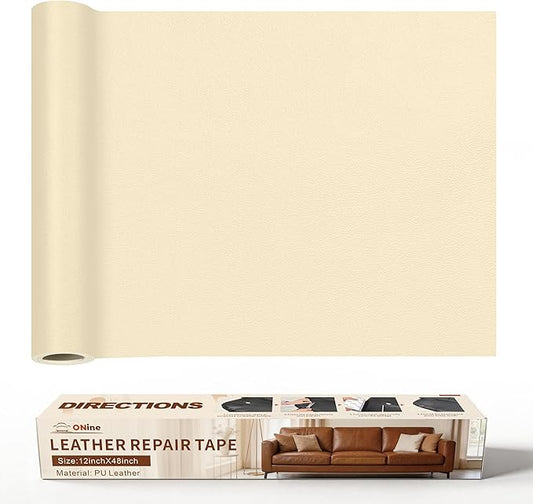 ONine Leather Repair Tape,Self Adhesive Leather Repair Patch,Leather Patches for Furniture,Sofa,Car Seats,Office Chair. Vinyl Repair Kit 12x48in(White Khaki)