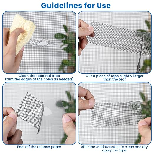 Window Screen Repair Tape 4 in x 40 FT Fiberglass Strong Adhesive Screen Patch, Waterproof Mesh Repair Kit for Window & Door Screen Holes Tears - Black