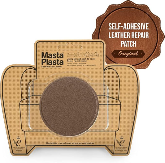 MastaPlasta Premium Leather Repair Patch – 3 Inch Tan Circle – Self‑Adhesive, Upholstery‑Grade, Ready‑to‑Use. Your Professional DIY Repair for Couches, Car Interiors, Bags and More