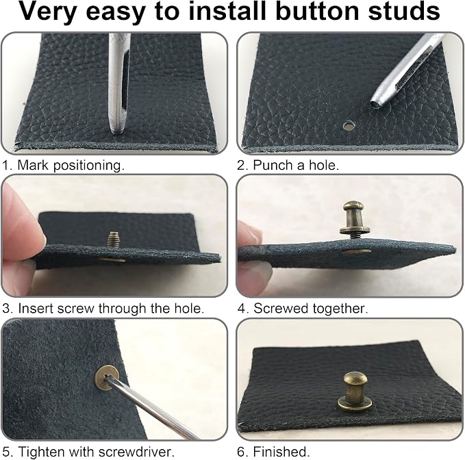 YORANYO 120 Sets Round Head Button Stud Assorted Sizes Button Screw Stud for Leather Chicago Screws Spikes and Studs Silver Leather Rivets for Repair Decorate Clothing Shoes Belts Bags Dog Collars