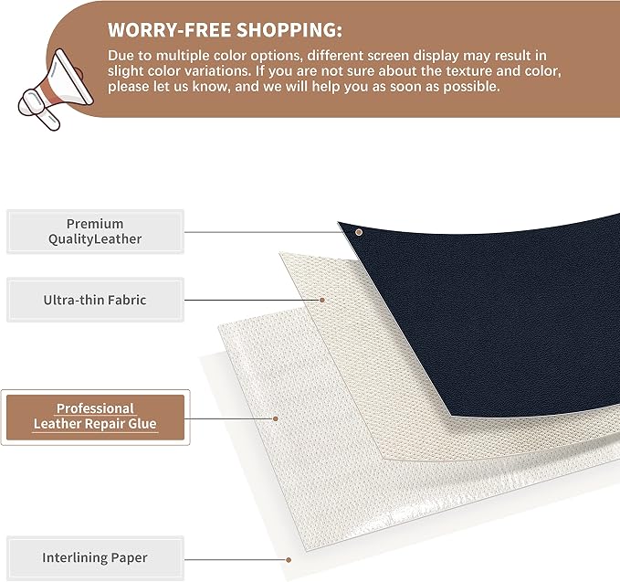 ONine Leather Repair Patch，Self-Adhesive Couch Patch，Multicolor Available Scratch Leather 8X11 Inch Peel and Stick for Sofas, Car Seats Hand Bags Jackets(Navy Blue)
