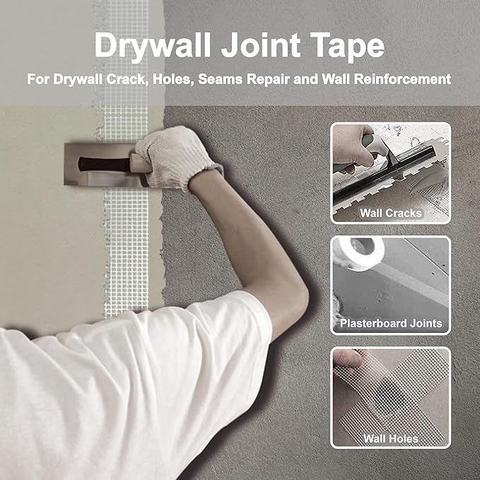 2 Packs Drywall Joint Repair Kit Self Adhesive Fiberglass Drywall Repair Patch Wall Holes Repair Kit Self Adhesive Fiberglass Wall Crack Repair Patch(2 Rolls of 2 Inch x 66 Feet)