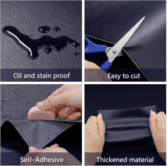 Leather Repair Patch 15.7x40 inch Large Self-Adhesive Leather Repair Tape Vinyl Leather Repair Kit for Sofa Car Seats Chairs Shoes Bags Damaged Leather Furniture (Navy Blue)