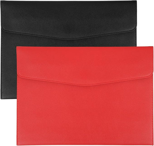 PATIKIL 2Pcs PU Leather A4 File Folder, Document Holder Envelope Waterproof Napa Texture Filing Organizer Portfolio Folder Case with Magnetic Snap Closure for Home Office, Black, Red