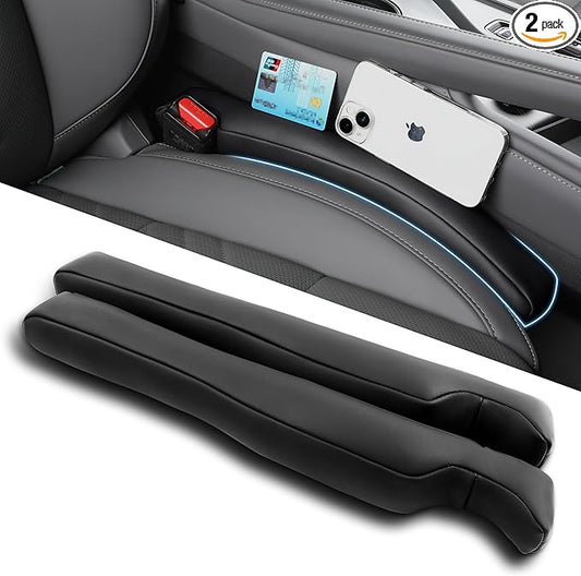 Car Seat Gap Filler 2 Pack, Faux Leather Strip/Plug Console Blockers for Cars, Trucks, SUVs, Adjustable Width 1.4–2.4 Inch, Universal Fit Prevents Items Falling Between Seats