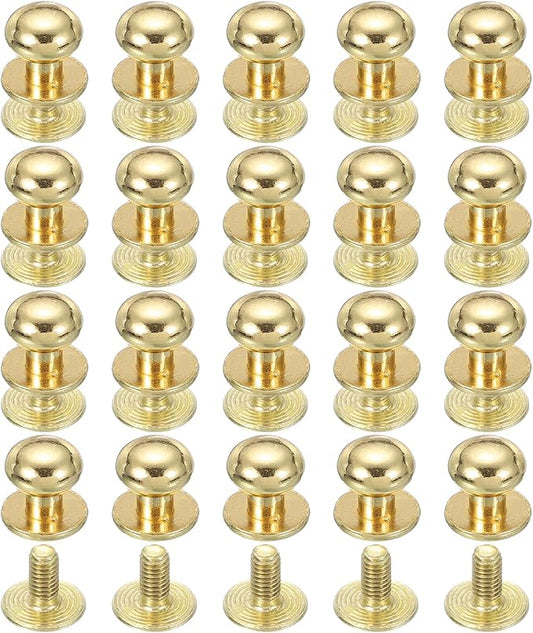 PATIKIL 9 mm Leather Rivets, 20 Sets Ball Head Stud Screw Back Round Head Button Chicago Screw Nipple Stud Rivet for Leather DIY Craft Handbag Belt Repairs, Gold Tone