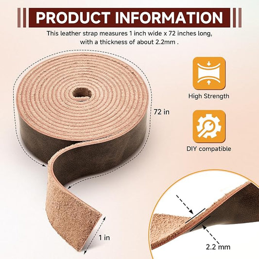 Genuine Full Grain Leather Strip, 1 Inch Wide x 79 Inches Long, 2.2mm Thick Oil Tanned Cowhide Leather Strap for DIY Craft Projects, Tooling, Belts, Knife Sheath, Gardening Tools – Dark Brown