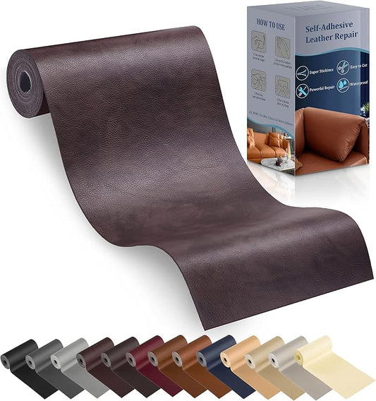YAFLC Leather Repair Patch for Furniture, 4" x 63" Self Adhesive Leather Repair Kit Vinyl Repair Tape for Car Seat Sofa Jackets Couches Chair Retro Darkbrown