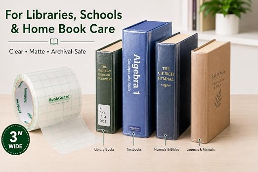 BookGuard 3" Clear Repair Tape, Acid-Free Archival-Safe Vinyl Mending Roll with Grid Liner for Spines, Covers, Hinges, Library Conservation & Restoration, 10 Yards