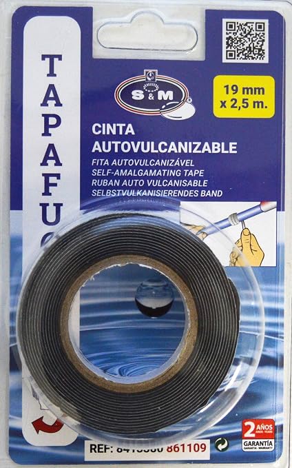 S&M 861109 Black Self-Vulcanizing Leak Tape, 19 mm, 2.5 m Roll