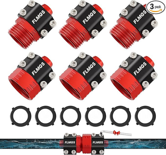 Garden Hose Repair Kit with Upgraded Tight Clamp - 3 Sets Heavy Duty Aluminum Alloy Hose Connector, Fit for 5/8" Hoses, Includes 6 Extra Washers - Leak-Proof Easy Fix (Red)