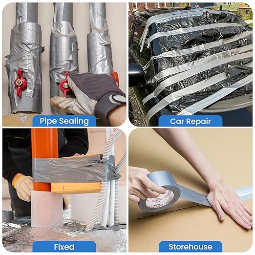 Silver Duct Tape Heavy Duty 2 Inch x 30 Yards, Waterproof Industrial Strength Adhesive Tape for Indoor Outdoor Repairs, Sealing, Tear by Hand & No Residue, 1 Roll