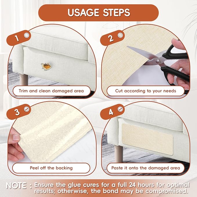Linen Fabric Repair Tape 4.7x63 Inch, Self Adhesive Couch Patch Repair Fabric Tape for Furniture, Linen Patch Kit for Couch, Carpet, Upholstery, Chair, Sofa, Cushion, Bag (Dark Beige)